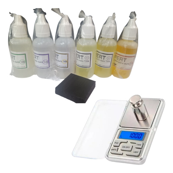 Kit Teste Ouro Pedra+ácido 22k 750/720 16k 14k 10k + Balança