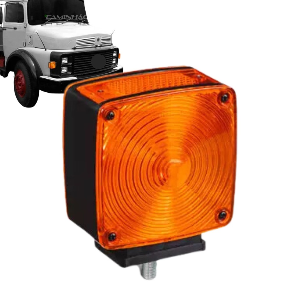 Lanterna Pisca / Seta para Mercedes-Benz 1113 / 1513 / 2013 - Cara Preta - Base Reta - Âmbar