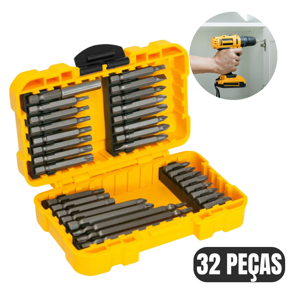 Jogo De Bits Ponteira Encaixe Sextavado 1/4” 32 Peças Vonder Aço Parafusadeira Fixação Alta Resistência