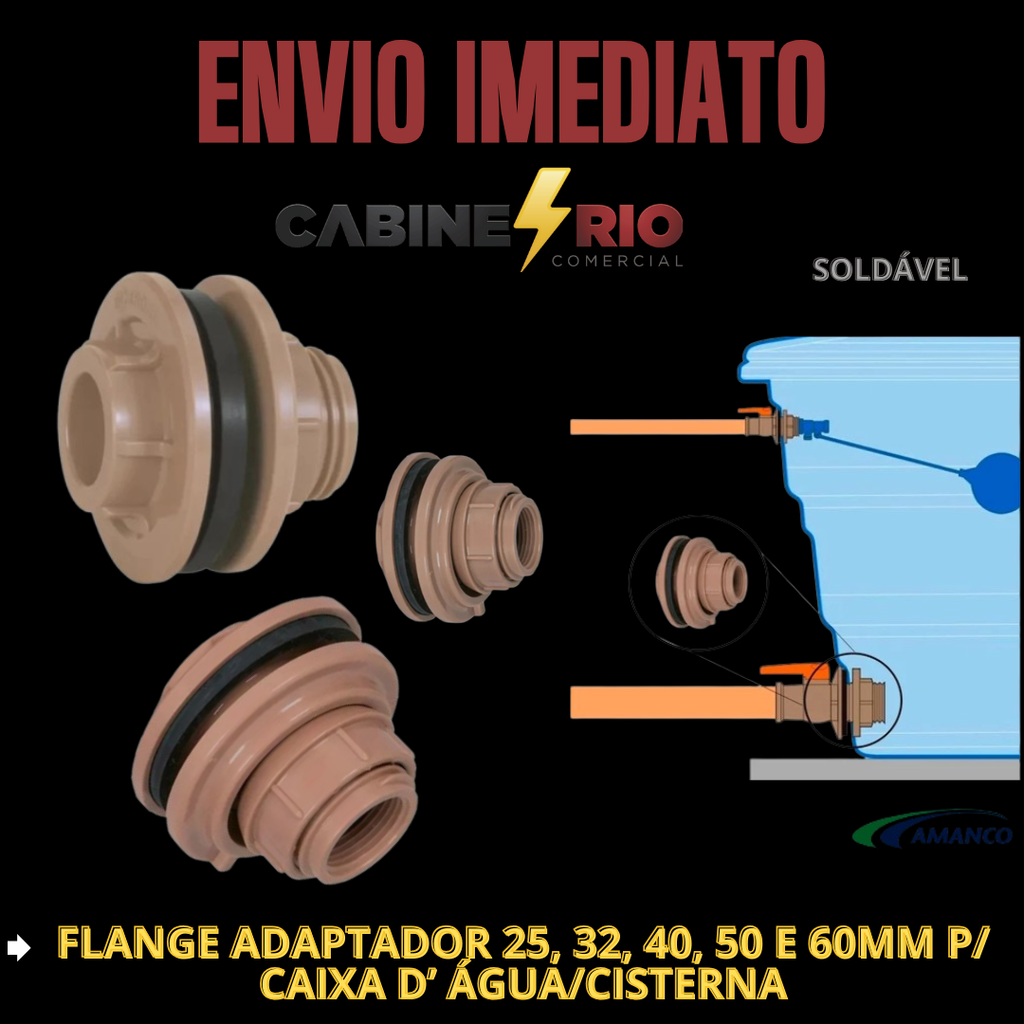 Flange Adaptador 25, 32, 40, 50 e 60mm P/ Caixa D’ Água/Cisterna AMANCO