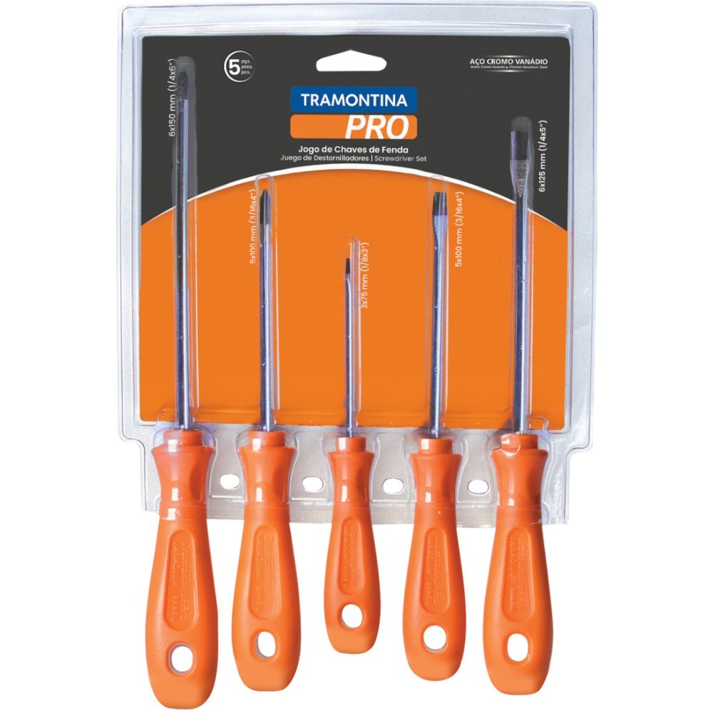 Jogo de chave de fenda e phillips com 05 peças - Twister - Tramontina Pro