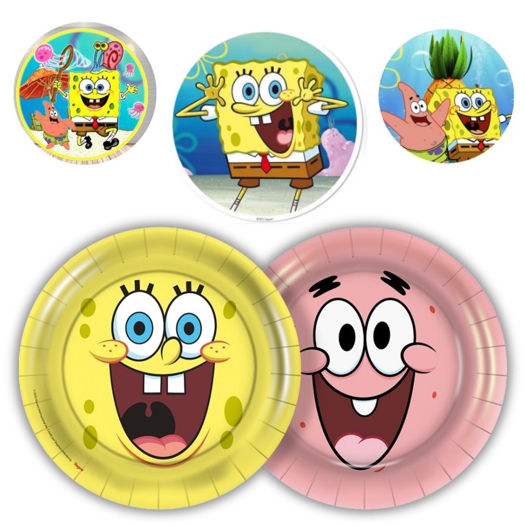8~32 PRATO BOLO FESTA  BOB ESPONJA  DE PAPEL 18 CM REGINA em Oferta na Shopee
