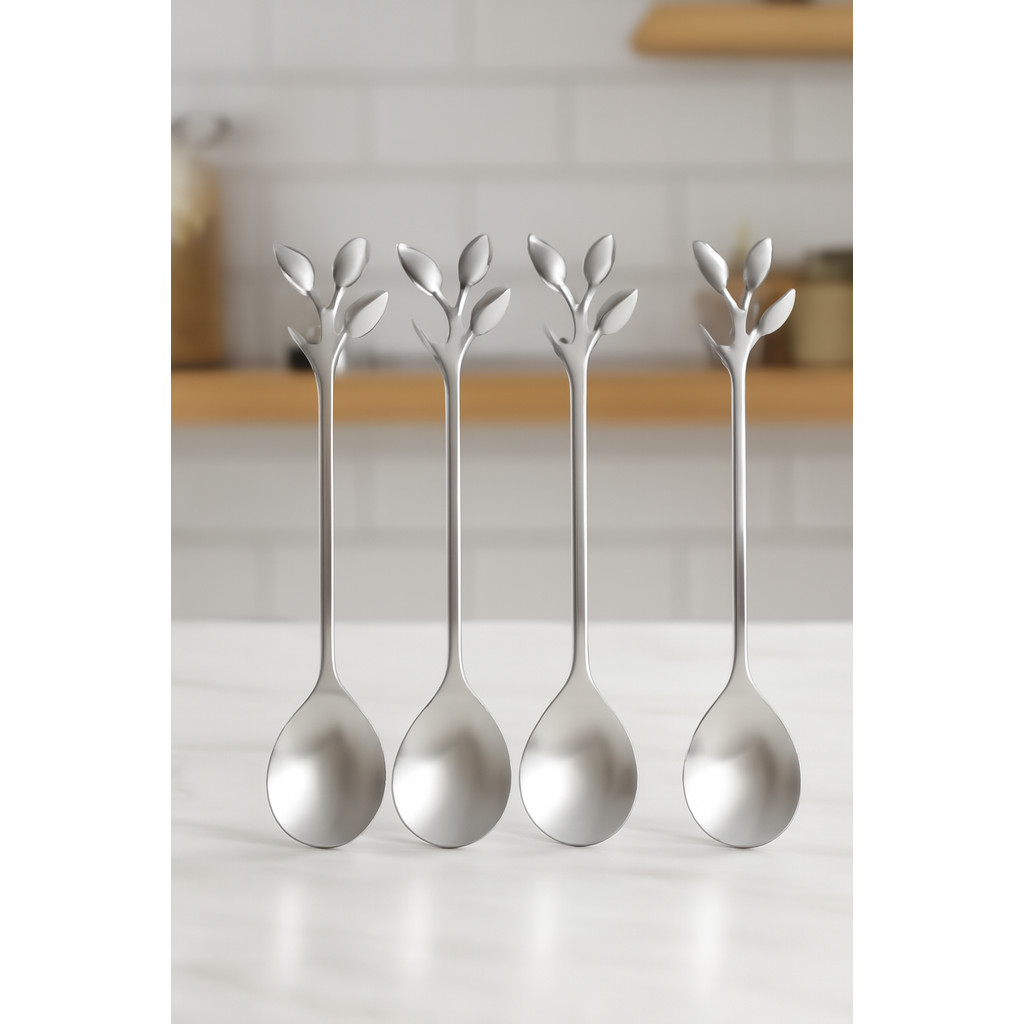 Conjunto 4 Colheres de Chá Leaves Prata Wolff – Aço Inox de Alta Qualidade! em Oferta na Shopee