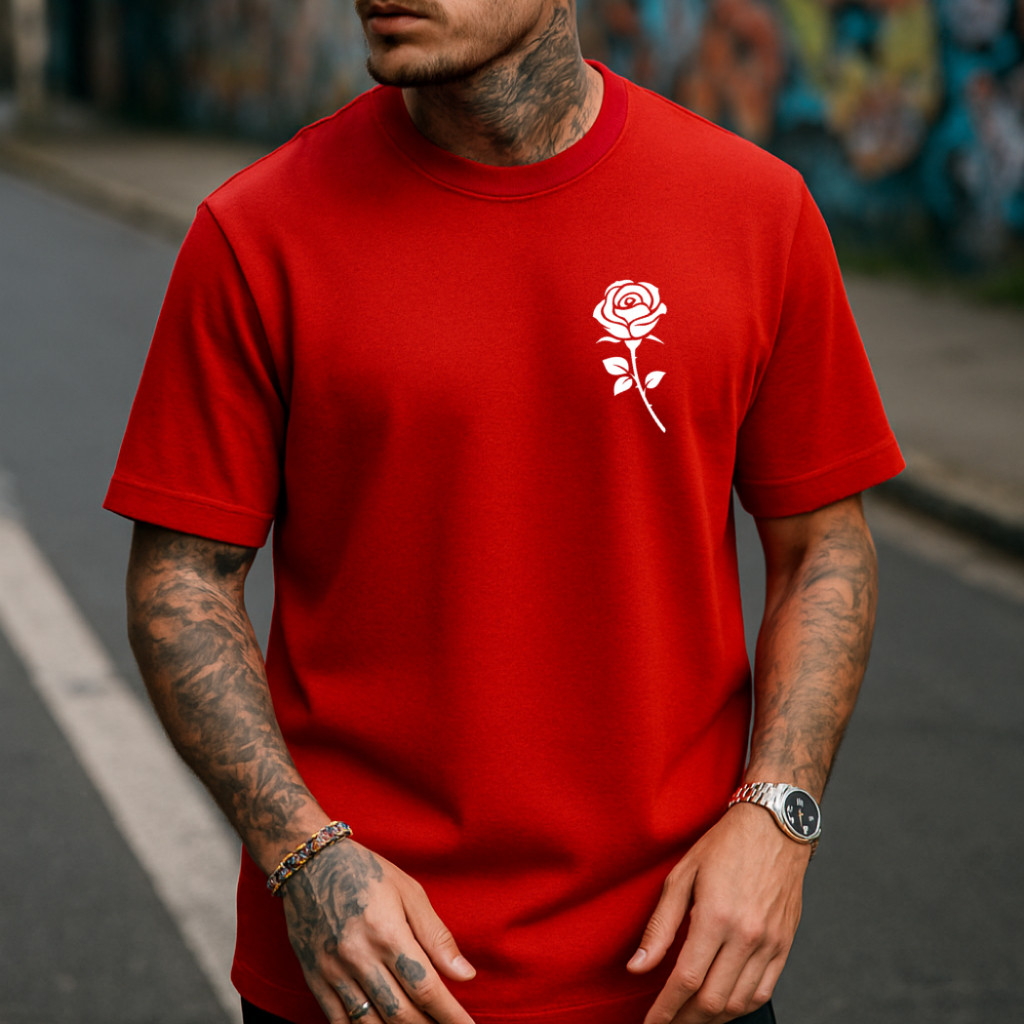 Camiseta Masculina Flor Estampada Tecido Algodão Camisa Streetwear Unissex Blusa Masculina Premium Promção