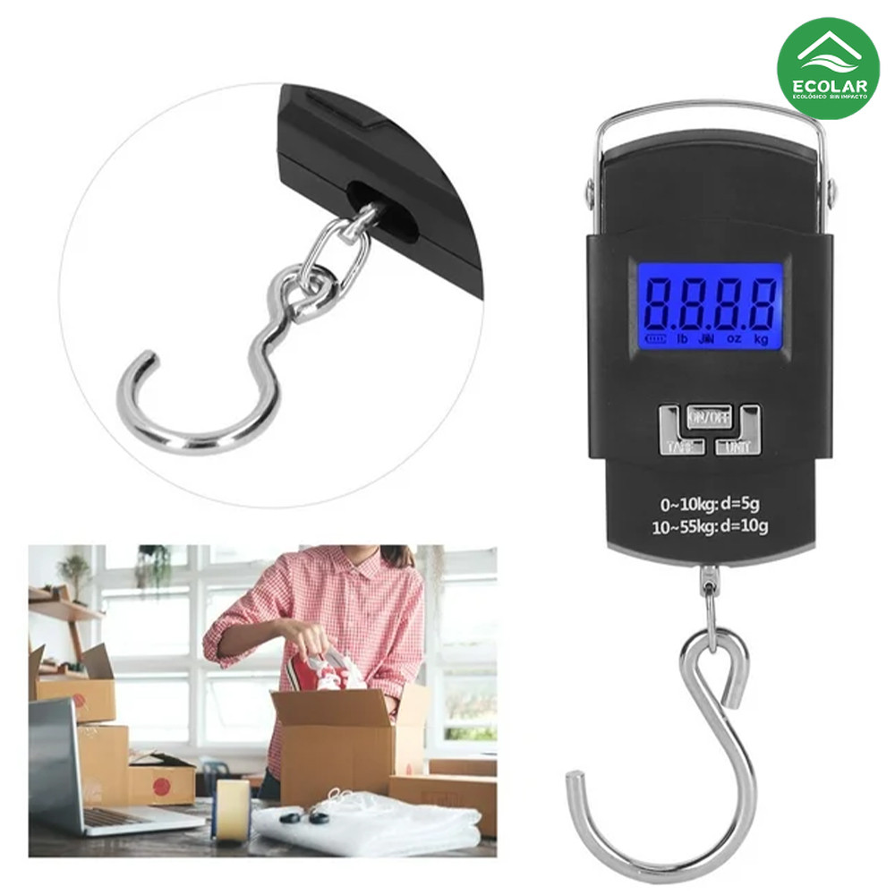 Balança Digital 50kg Com Alça Ajustável Bagagem Mala Viagem Pesca Camping Atividades Externas