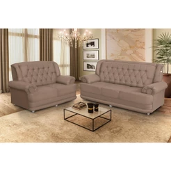 Conjunto de Sofá 2,00 x 1,50m 3 E 2 Lugares Suede Filadélfia Marrom Castor