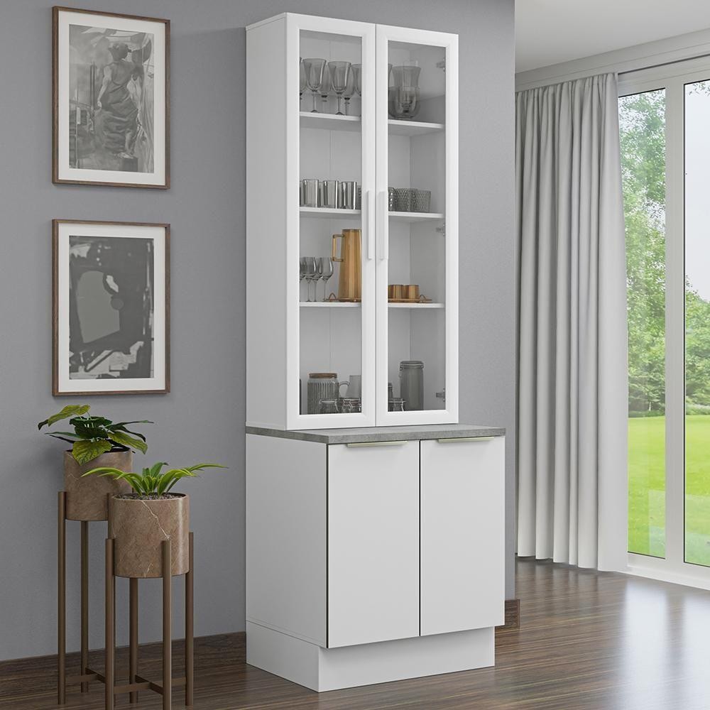 Kit Balcão + Cristaleira 70cm Branco Veludo Lux Madesa 01 Branco