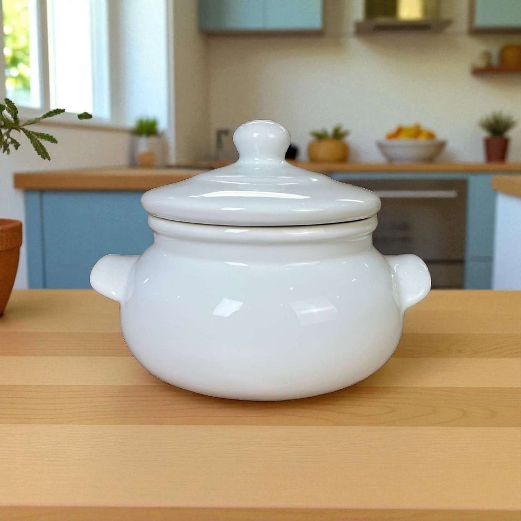 Sopeira Pequena Branca Cerâmica 1,2L Com Tampa Feijoada Sopa Caldos
