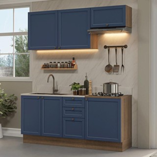 Armário de Cozinha Compacta 180 cm Rustic/Azul Vik Madesa 01 em Oferta na Shopee