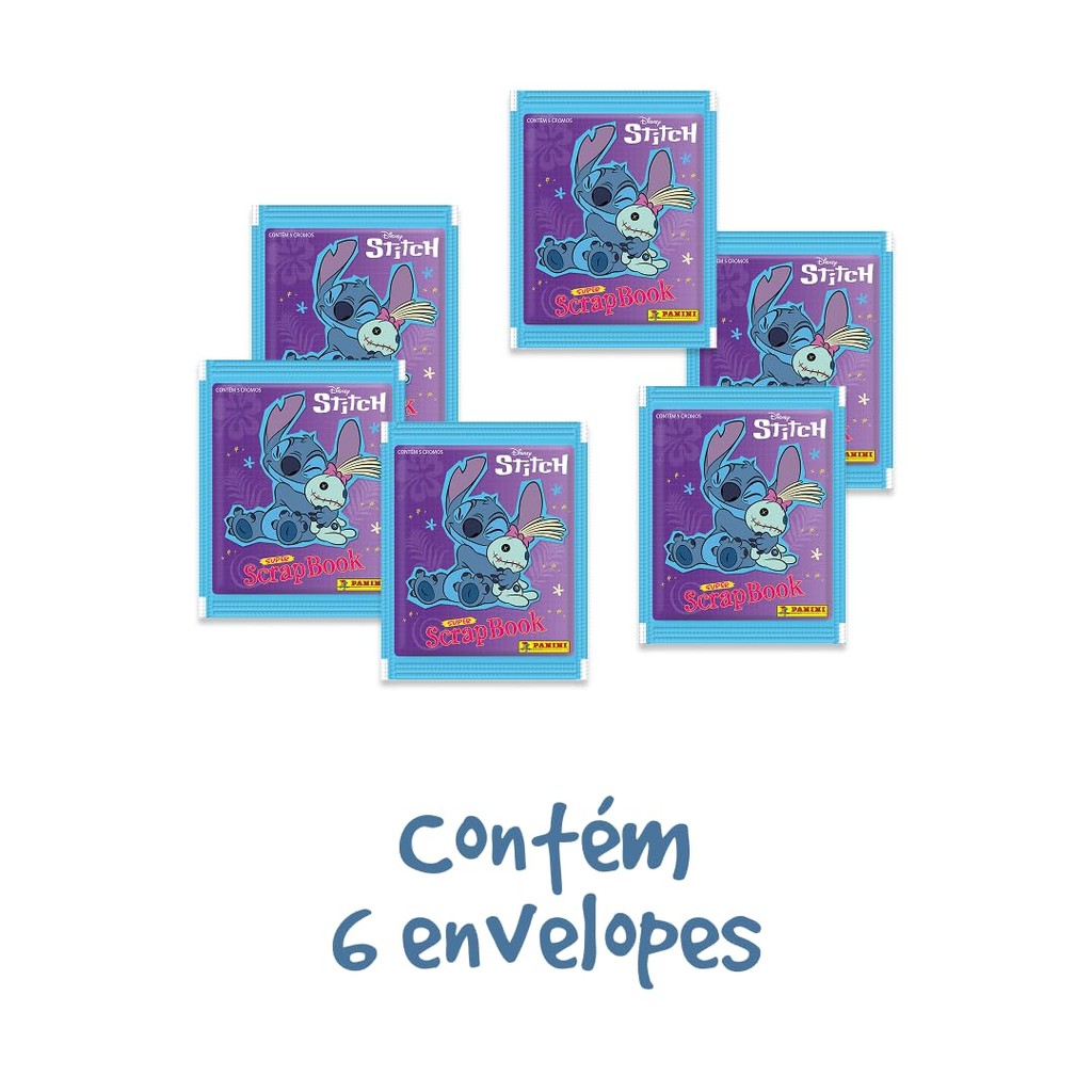 Kit com 6 Envelopes de Figurinhas Stitch = 30 Figurinhas