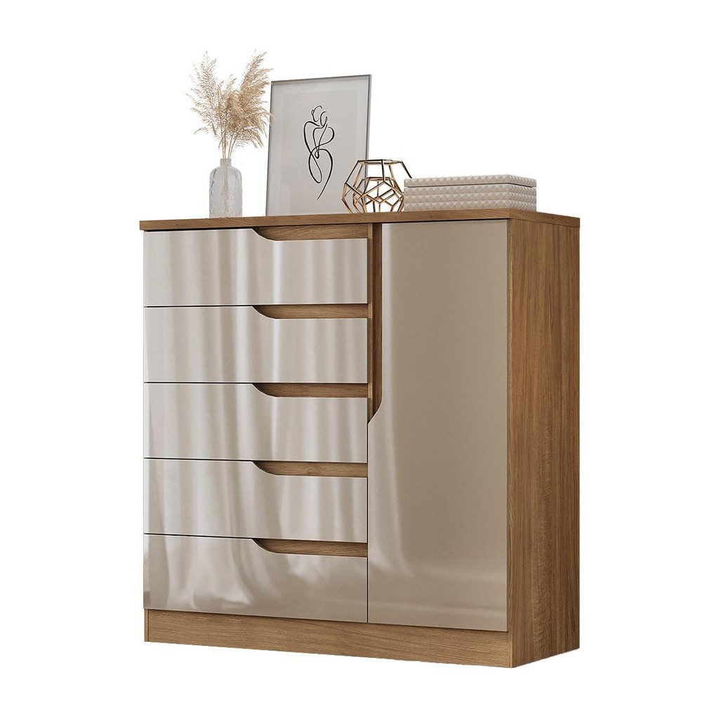 Comoda Paris Quarto Com 5 Gavetas e 1 Porta em Oferta na Shopee