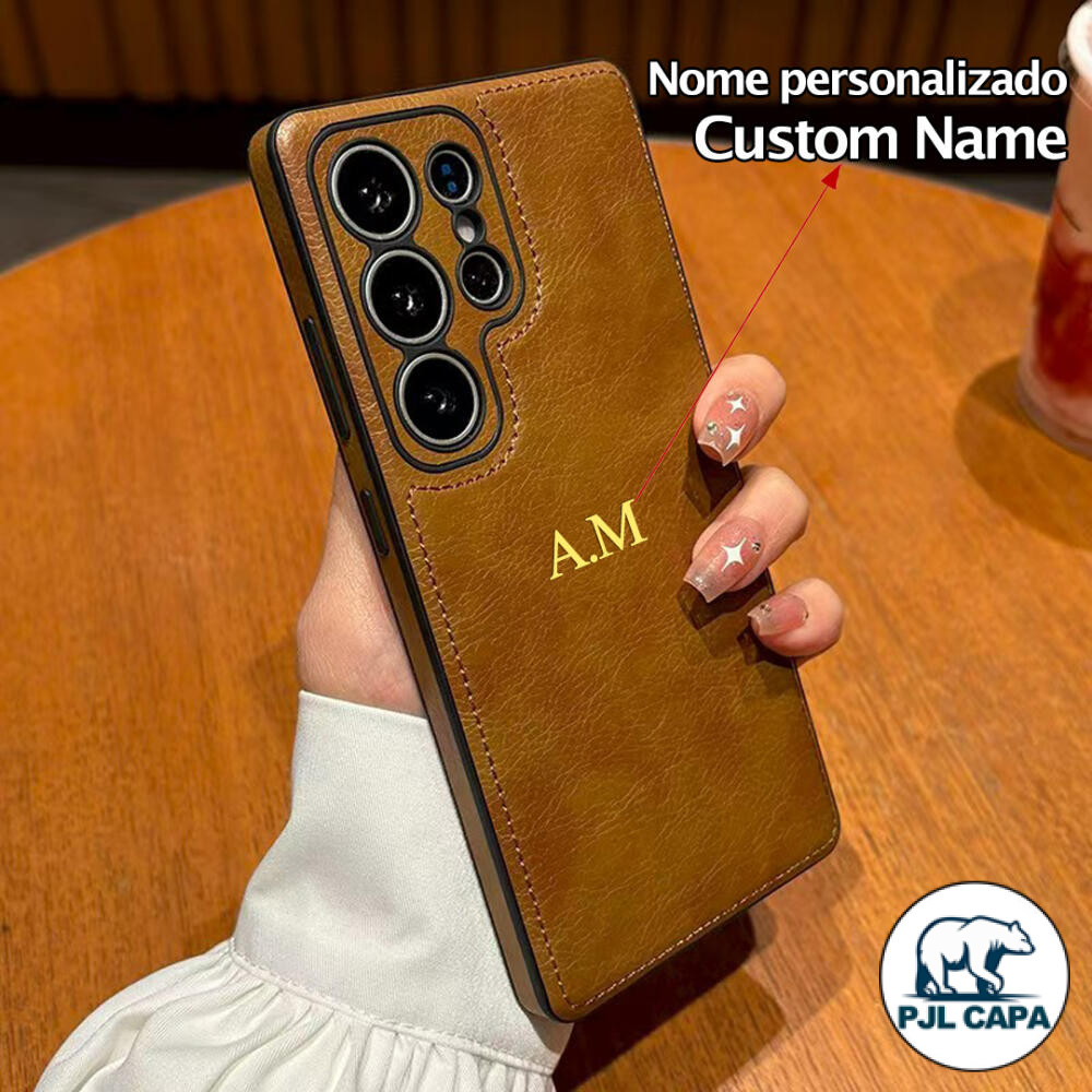 DIY Personalizado Nome Iniciais Letras Caso De Couro Do Plutônio Para Galaxy S26