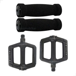 Pedal Plataforma Nylon Bike Mtb Rosca Grossa + Par Manoplas Punho Espuma