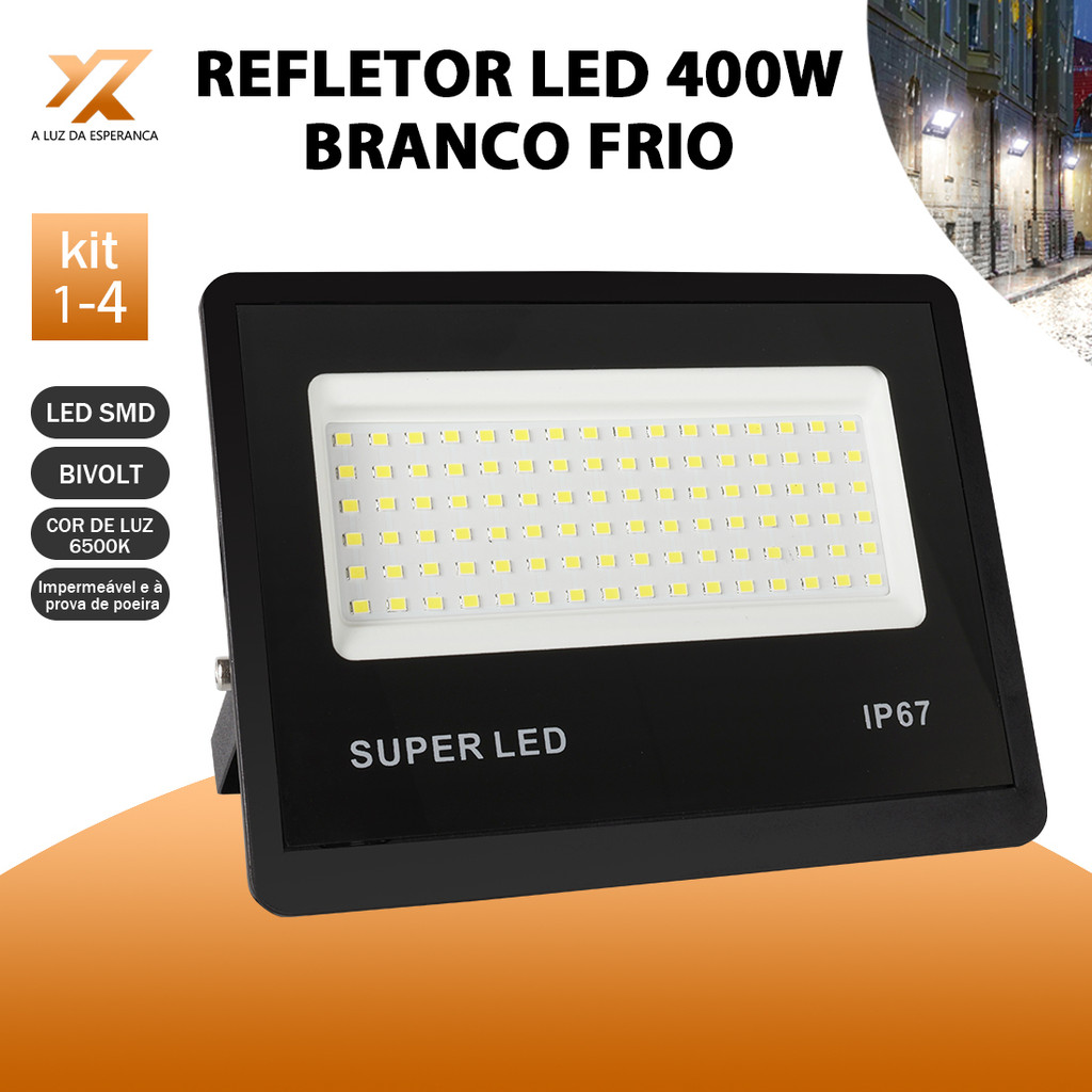 Refletor LED 400W Holofote Super Potente à Prova d'Água Área Externa Luz Branco Bivolt IP67