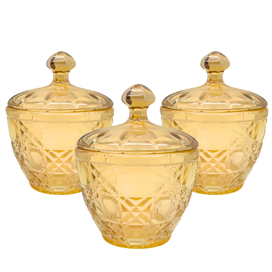 Kit 3 Potiche Bombonier Baleiro Vidro Decoração Aura Bala Com Tampa
