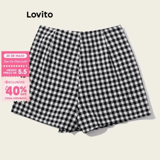 (Trendy) Lovito Shorts Casuais Xadrez Com Cadarço Para Mulheres L99ED684 em Oferta na Shopee