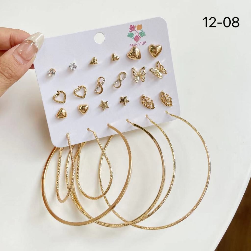 ANA1108 Kit 12 pares de brincos com argolas prata e dourada — imagem 2 de 2