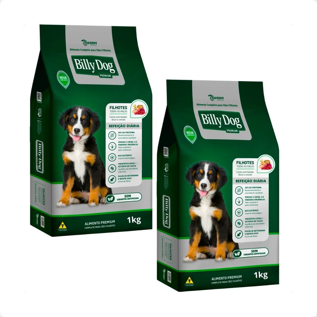 Kit 2 Ração Billy Dog Cães Filhotes Refeição Diária - 10,1Kg