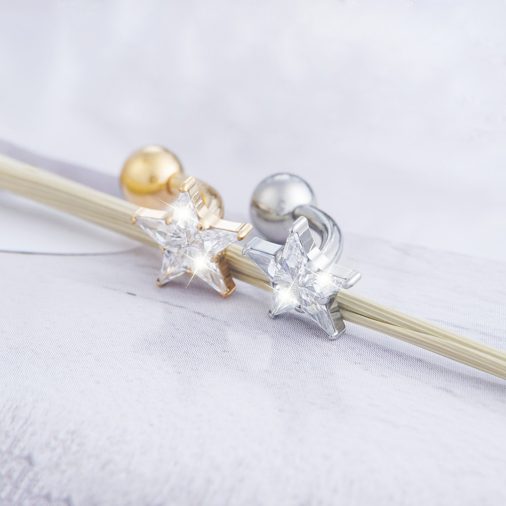 Detalhes do Piercing Umbigo Banana Titânio Pvd Estrela Zircônia Cravejada Piercing Umbigo Pequeno