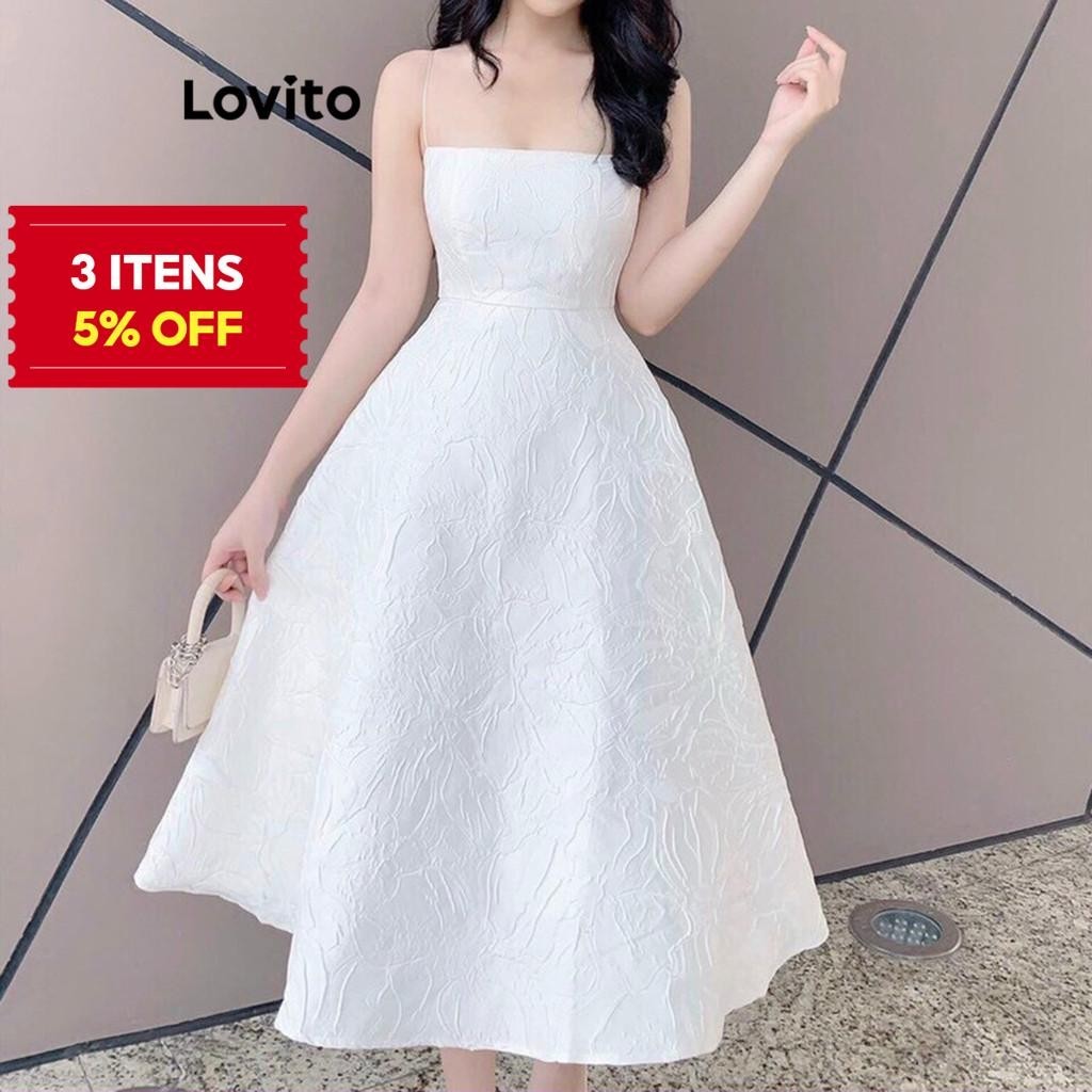 (Trendy) Lovito Vestido Casual Com Textura De Tecido Liso Para Mulheres L70AD083 (Multicolorido) em Oferta na Shopee