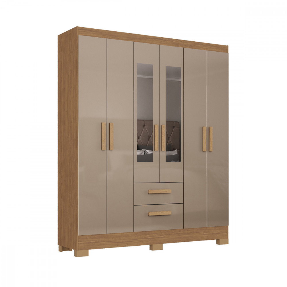 Guarda Roupa Casal com Espelho 6 Portas Fortaleza Amadeirado Reflecta Atualle em Oferta na Shopee
