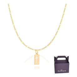 Conjunto Masculino Cordão +cruz Rommanel 530072 540004 Cor Dourado