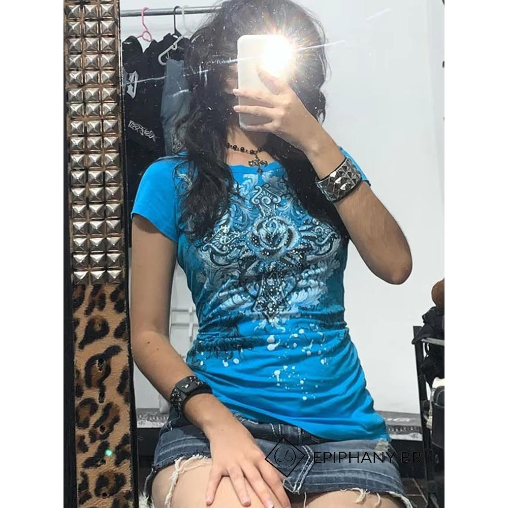 Epiphany – Camisetas Femininas De Manga Curta Com Estampa Fashion Gola Redonda Streetwear Verão Gótico Y2k