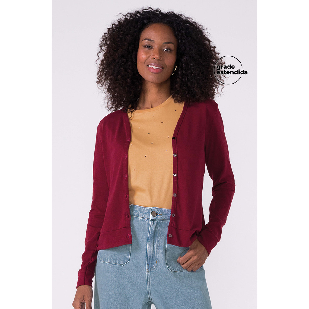 Cardigan Feminino Malha Tricô Clássico Marialícia Vermelho - Women Clothes