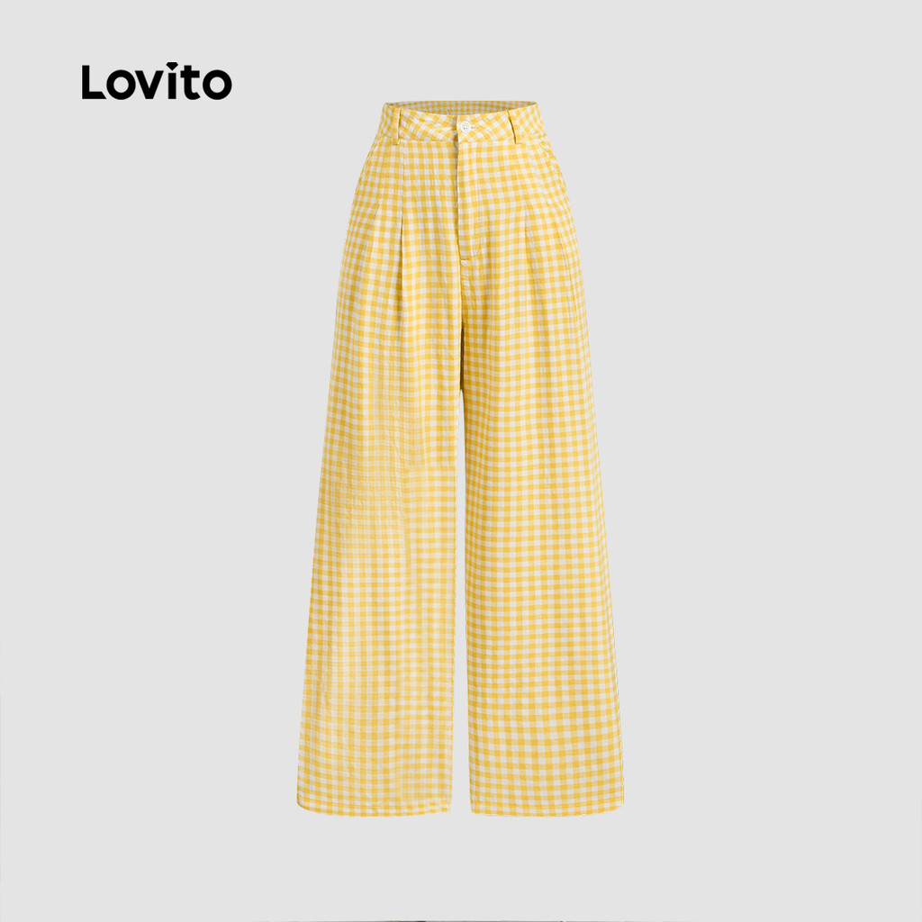 Detalhes do Lovito Calças Casuais com Bolso Primavera/verão Amarelas para Mulheres L144AD383