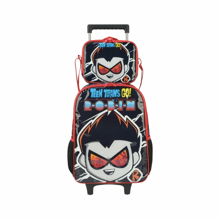 Kit Mochila C/ Carrinho E Lancheira Preto Teen Titans Go