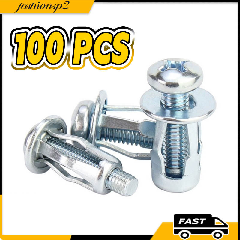 100Pcs Parafuso De Expansão Porca De Aço Carbono Galvanizado Placa De Ferro Oca Alumínio Grampo Fixação 4x20mm em Oferta na Shopee