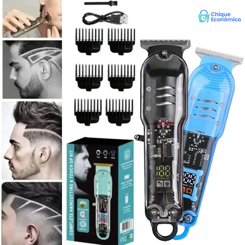 Máquina De Cortar Cabelo Profissional Smart Lcd Barbeador Elétrico Transparente Sem Fio Para Homens em Oferta na Shopee