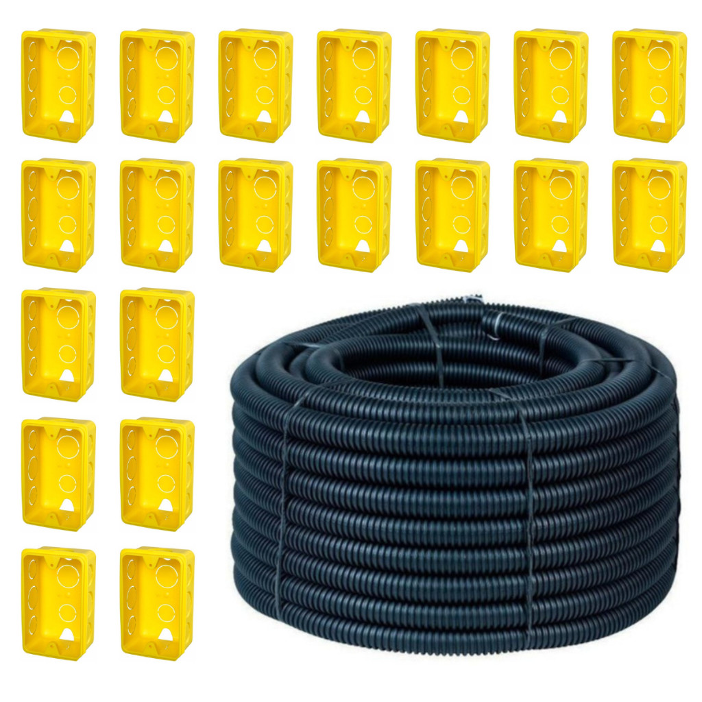 Kit 20 Caixa De Luz 4x2 Amarela + Rolo de Conduíte Eletroduto 50 Metros 3/4 Corrugado Reforçado em Oferta na Shopee