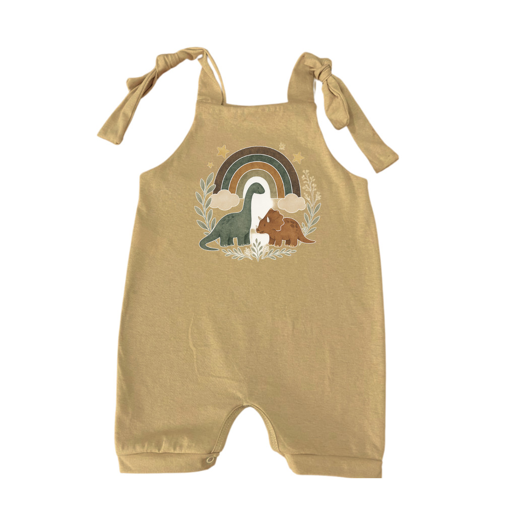 Jardineira Estampada Algodão Conjunto Boho Bebê Arco Iris Dinossauro Menino Menina