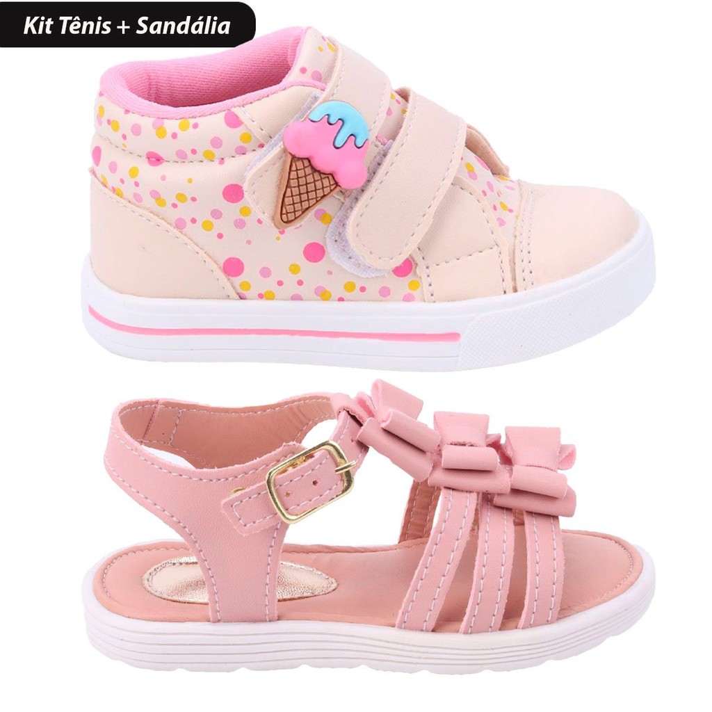 Kit 2 Pares Tênis e Sandália Infantil Feminina FanClub - Off White e Nude em Oferta na Shopee