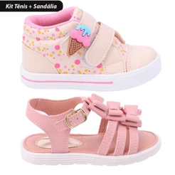 Kit 2 Pares Tênis e Sandália Infantil Feminina Bee Happy - Off White e Nude