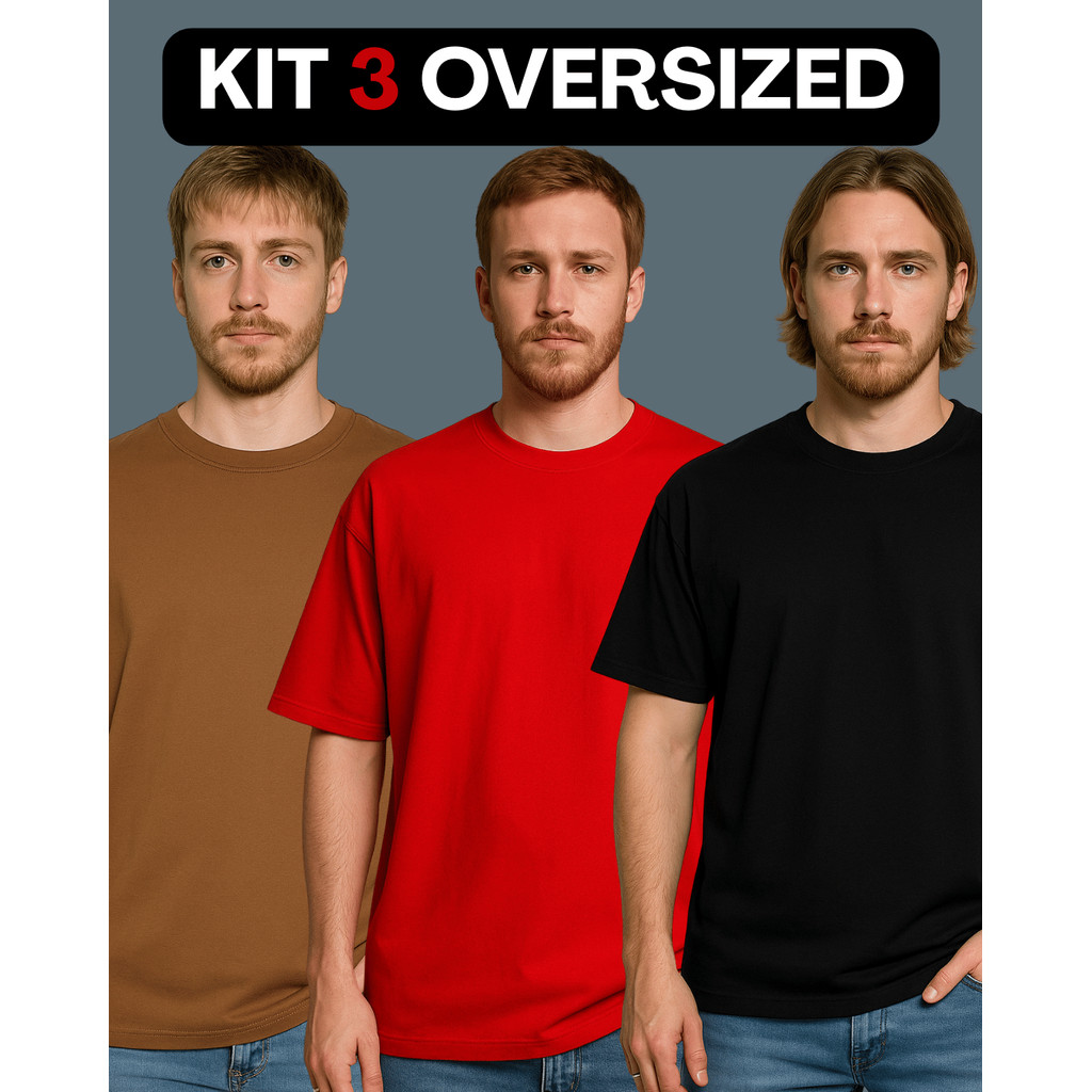 Kit 3 Camisetas Oversized Básica Masculina Academia