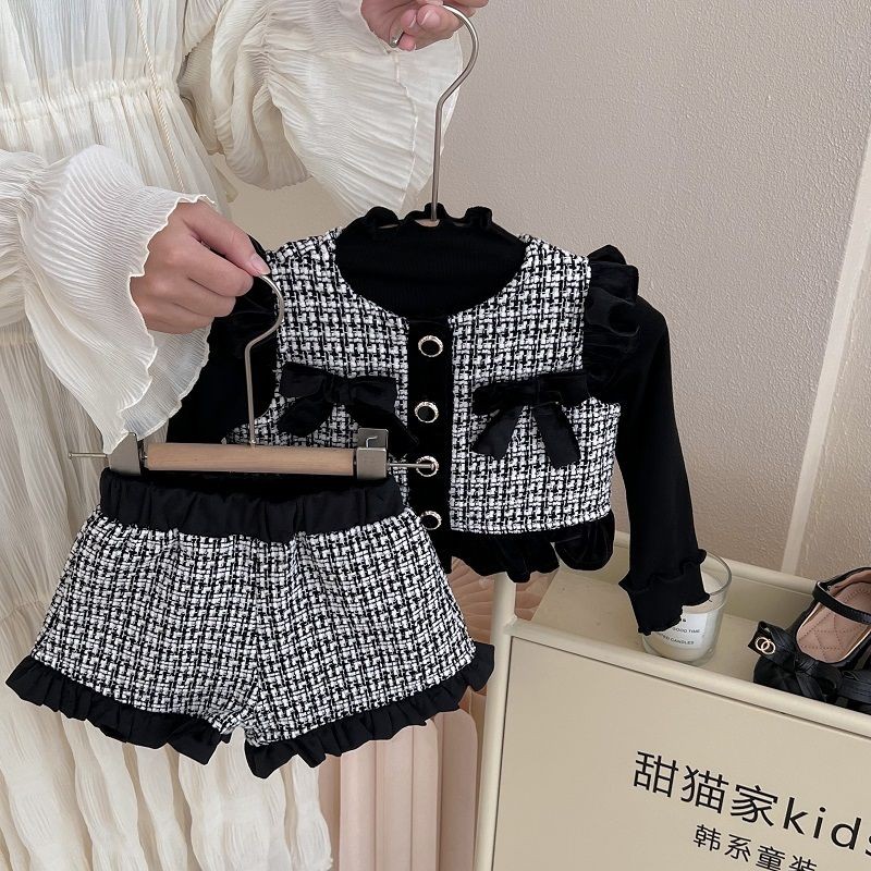 Conjunto feminino outono moda All-Match camisa de fundo menina conjunto colete Shorts conjunto