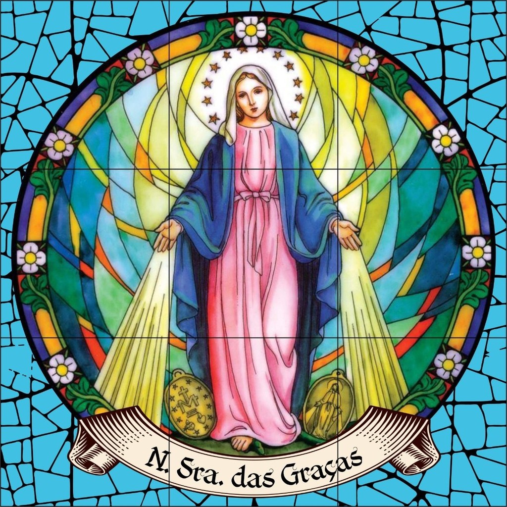 Quadro Nossa Senhora Das Graças Estilo Vitral 100% Azulejo
