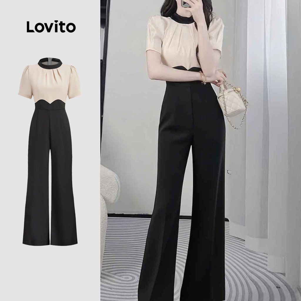 Lovito Macacão Feminino Casual com Pregas Na primavera/verão L143ED520 em Oferta na Shopee