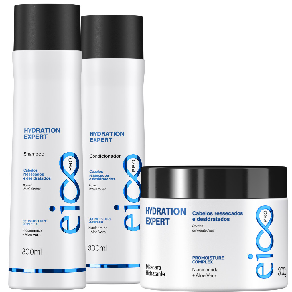 Kit Eico Pro Hydration Expert Shampoo Condicionador 300ml Máscara Tratamento Hidratação 300g em Oferta na Shopee