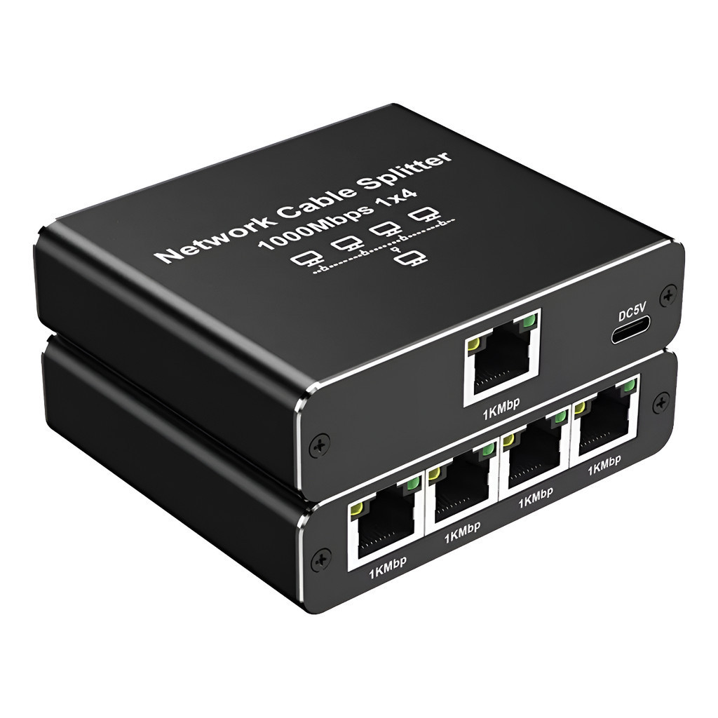 Adaptador Splitter Switch Rj45 1x4 Rede Gigabit 100/1000mbps