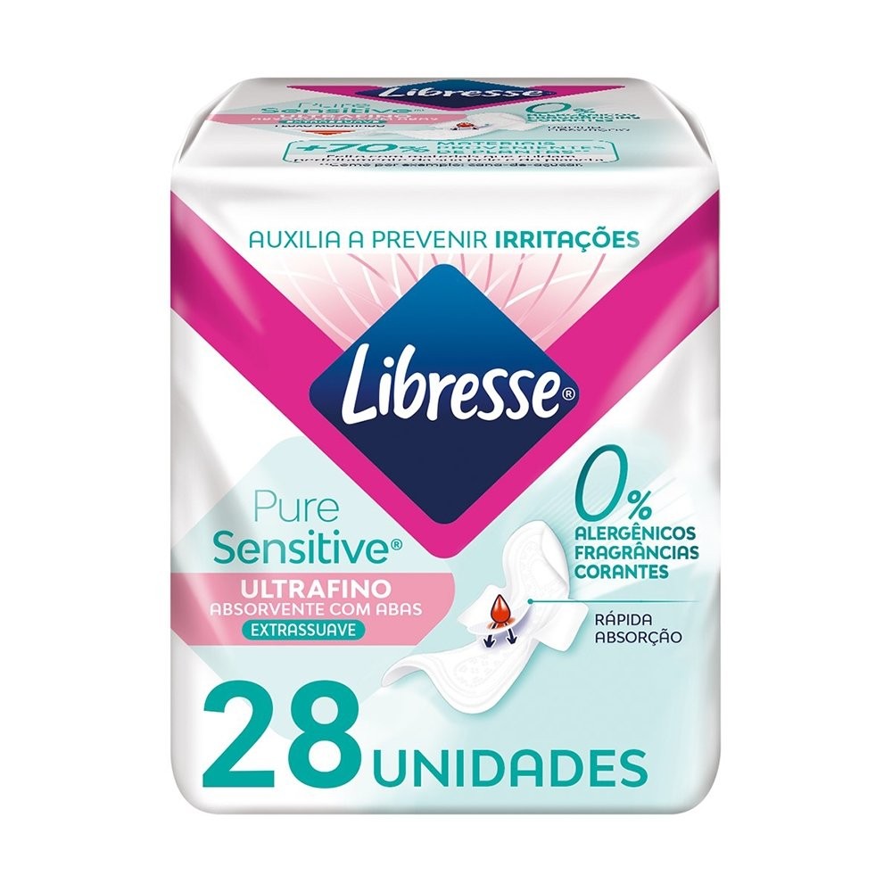Absorvente Libresse Pure Sensitive Ultrafino para Dia com Abas - Embalagem com 28 Unidades