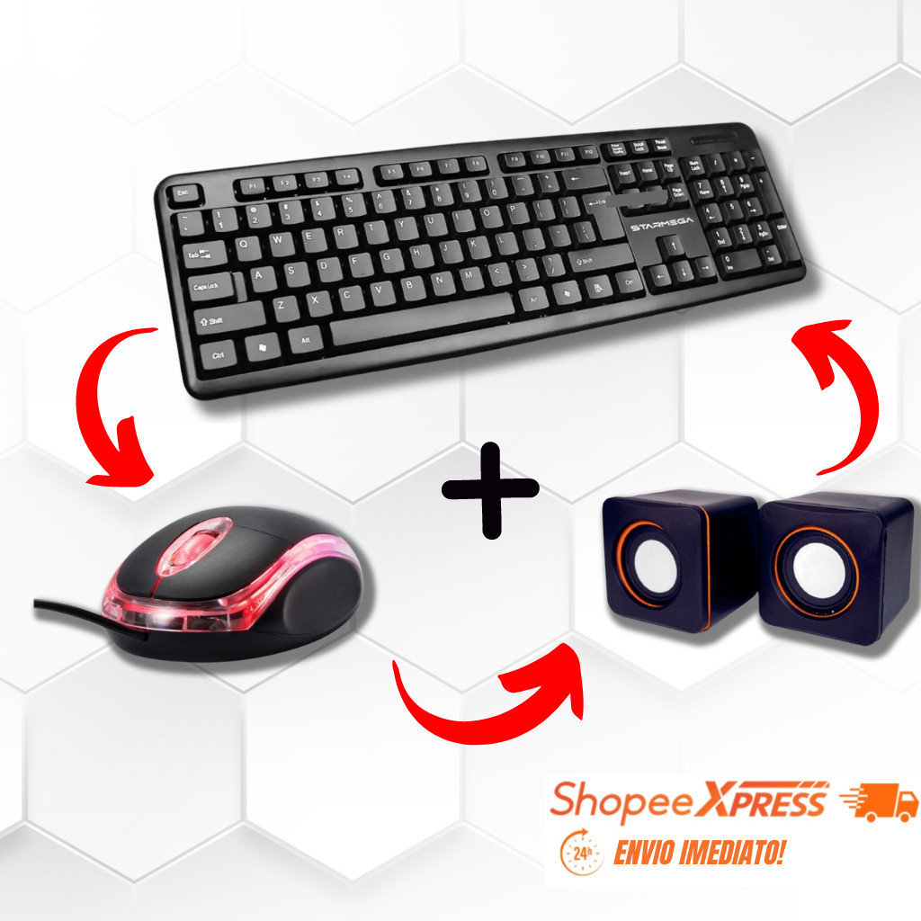 Teclado Mouse Caixa de Som Com Cabo Para Computador Notbook