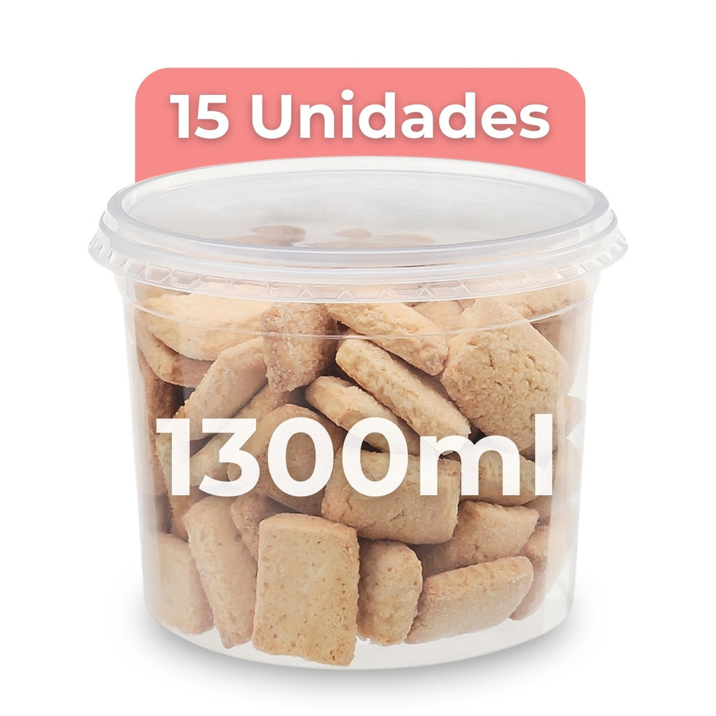 15 Potes de Plástico Redondo 1300ml C/ Tampa Bolo de Pote - BP Potes