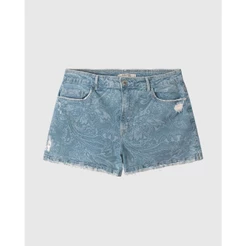 Shorts Feminino Plus Size Paisley Em Jeans 100% Algodão
