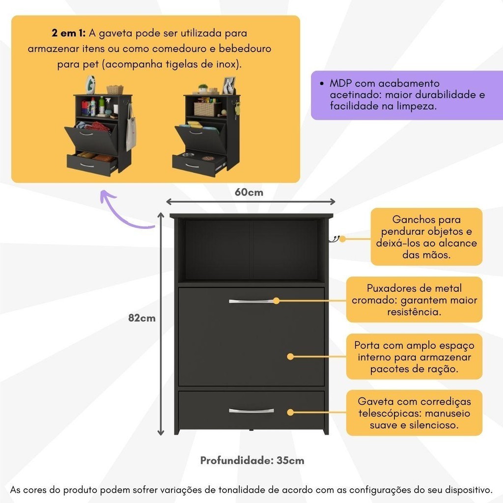 Detalhes do Balcão Multiuso/Comedouro para Cães e Gatos Multimóveis MP6026