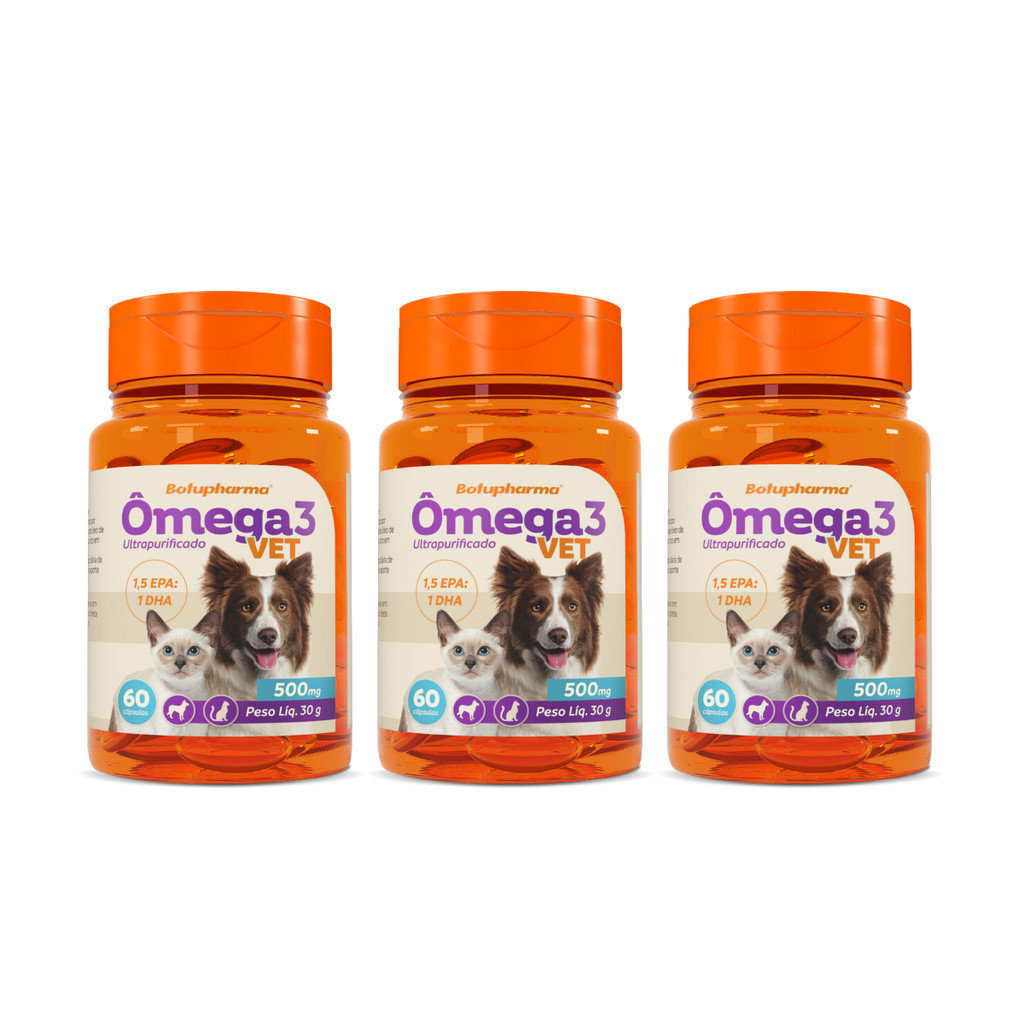 Kit 3 Ômega 3 Vet Suplemento Botupharma  500mg 60 Cápsulas