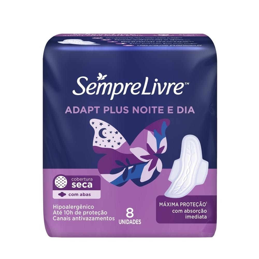 Absorvente Sempre Livre Adapt Plus Noite e Dia Seca Com Abas 8 Unidades em Oferta na Shopee