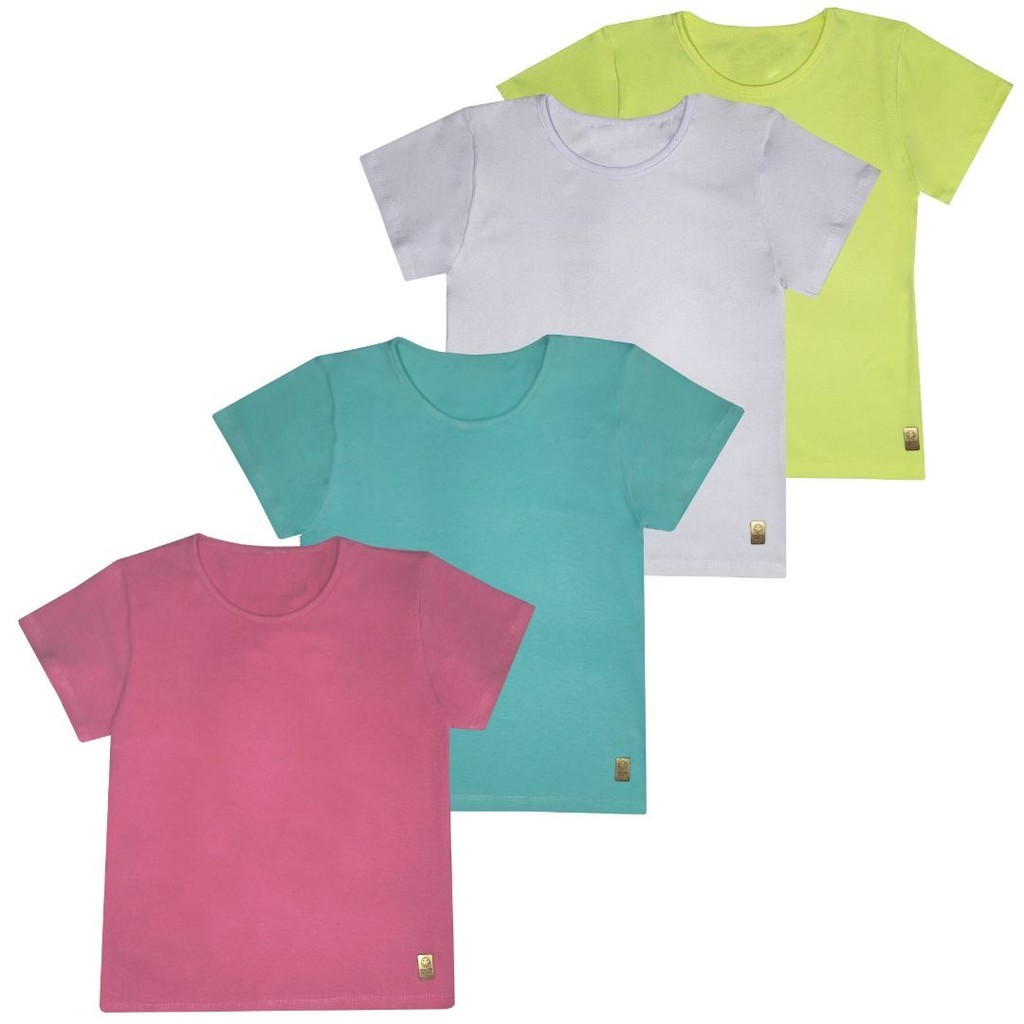 Kit 4 Camiseta Blusinha Babylook T-shirt Básica Menina Roupa Verão Feminina Algodão Cotton Manga Curta Infantil Juvenil Lisa 4-14